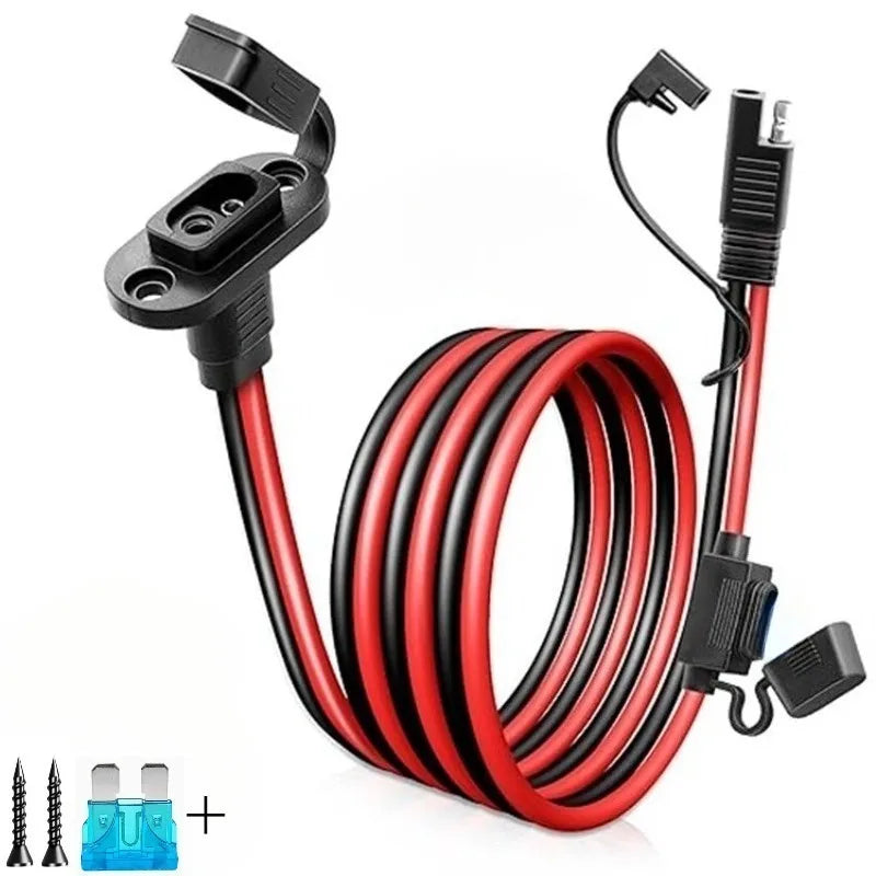 2 Types Optional Weatherproof 12AWG Sidewall Port Socket, Panel‑mount SAE Connector Cable for Solar Generator Motorcycle Battery Quake