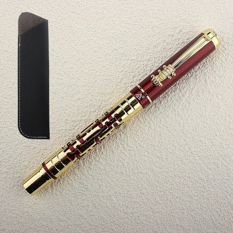 Luxury Hollow Out Metal Fountain Pen Iridium EF/F/M/ Nibs Business Writing Gift Pens School Office Supplies Stationary Quake 3095-5 Bent (Curved) 1.0mm