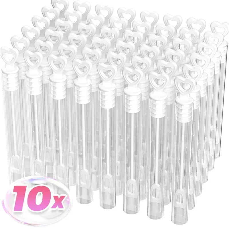 50/10pcs Love Heart Wand Tube Clear Empty Bubbles Soap Bottles with Heart Handle Wedding Gifts for Guests Party Decor Kids Toys Quake 10PCS