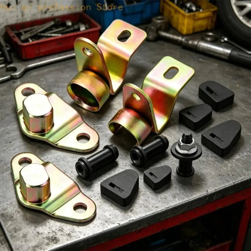 Garage Rear Gate Hinge Repair 8 Piece Replacement Hardware Set with Metal Brackets, Mounting Plates, Bolts and Rubber Bump Stops Quake