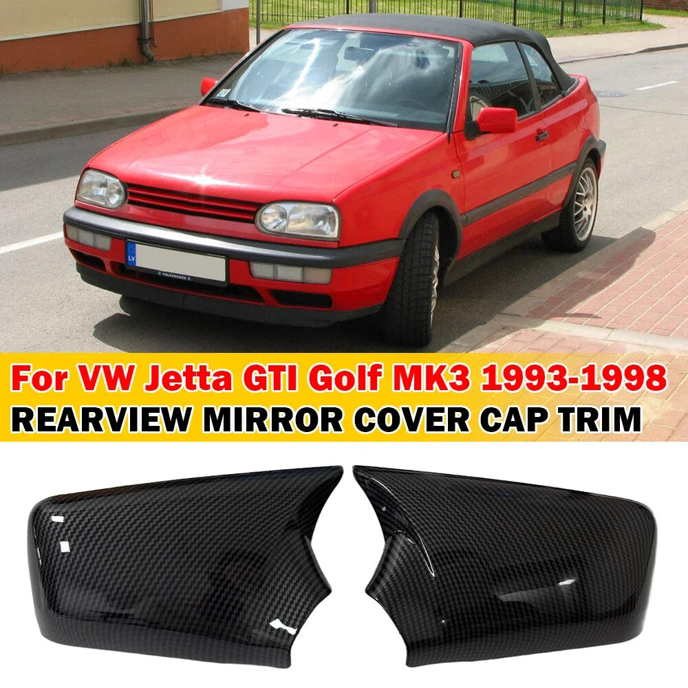 For VW Golf MK3 Jetta 1993-1998 Car Sticker Rearview Side Mirror Cover Wing Cap Exterior Door Rear View Case Trim Carbon Look Quake