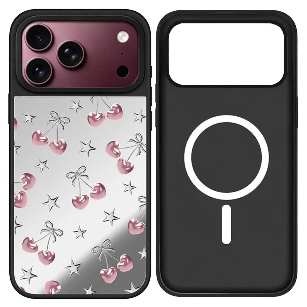 Pink Leopard Cherry Mirror Surface Magnetic Phone Case Cover for IPhone 12 13 14 15 16 17 18 Pro Max Case Quake mirror (MagSafe) 2 iPhone 18 Pro