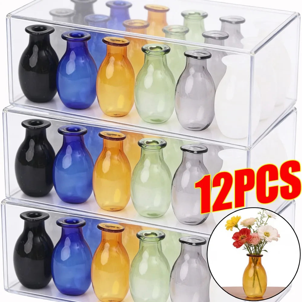 12/1PCS Mini Glass Vase DIY Thumb Vases for Desktop Decoration Pet Hair Keepsake Storage Bottles DIY Micro Landscape Ornament Quake