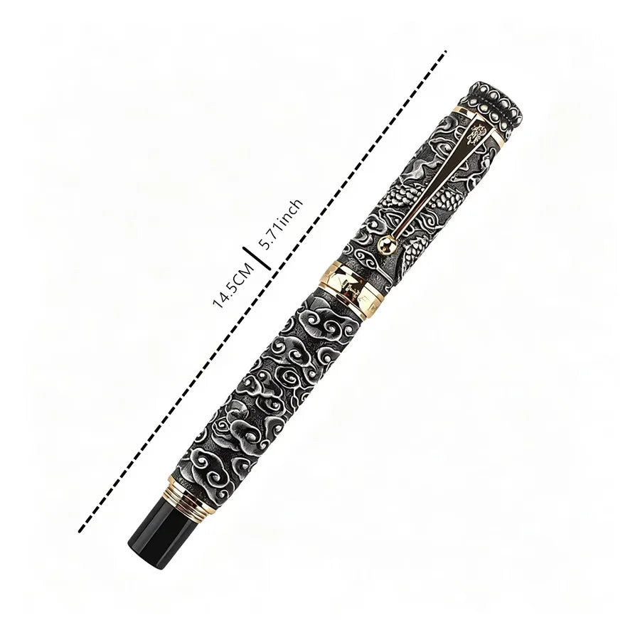 Jinhao Luxury Embossed Dragon Cloud Fountain Pen Vintage Antique Metal Carved M Nib Business Gift Calligraphy Writing Ink Pen Quake