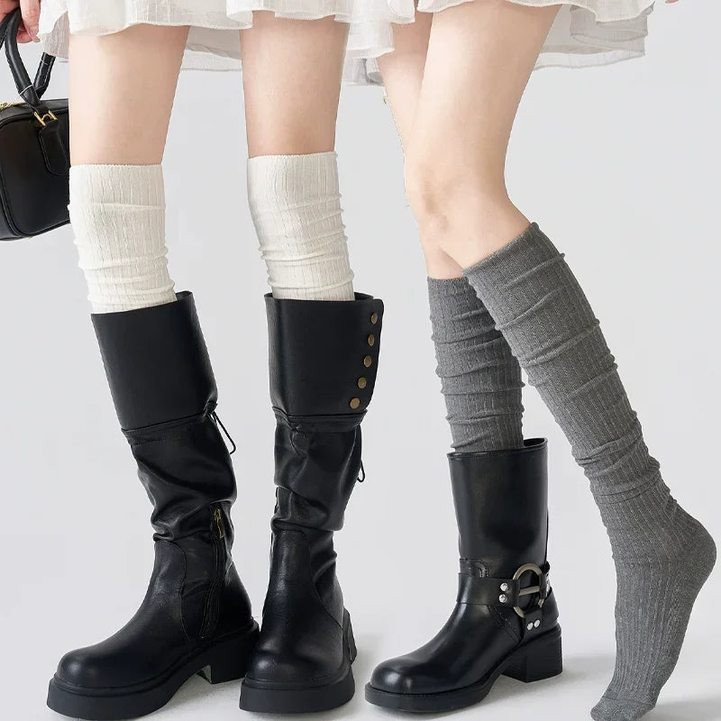 Spring Fall Knee High Stockings for Women White Vertical Stripe Long Socks Fashion Girls JK Skinny Boots Sock Japanese Style Quake