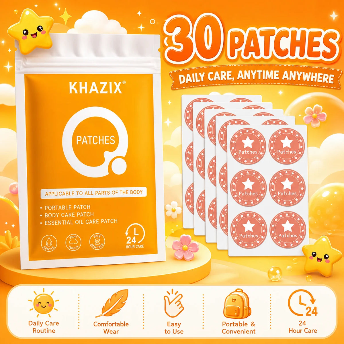 30Pcs Energy Patches Natural Ingredients Vegan Friendly Daily Energy Boost Patch Portable Body Stickers for Work Travel Sports Quake