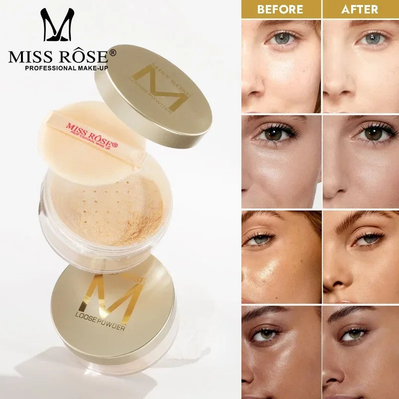 MISS Rose-Translucent Loose Setting Powder, Oil Control, Long Lasting, Lightweight, No Cakey Pores and Redness, Makeup Quake