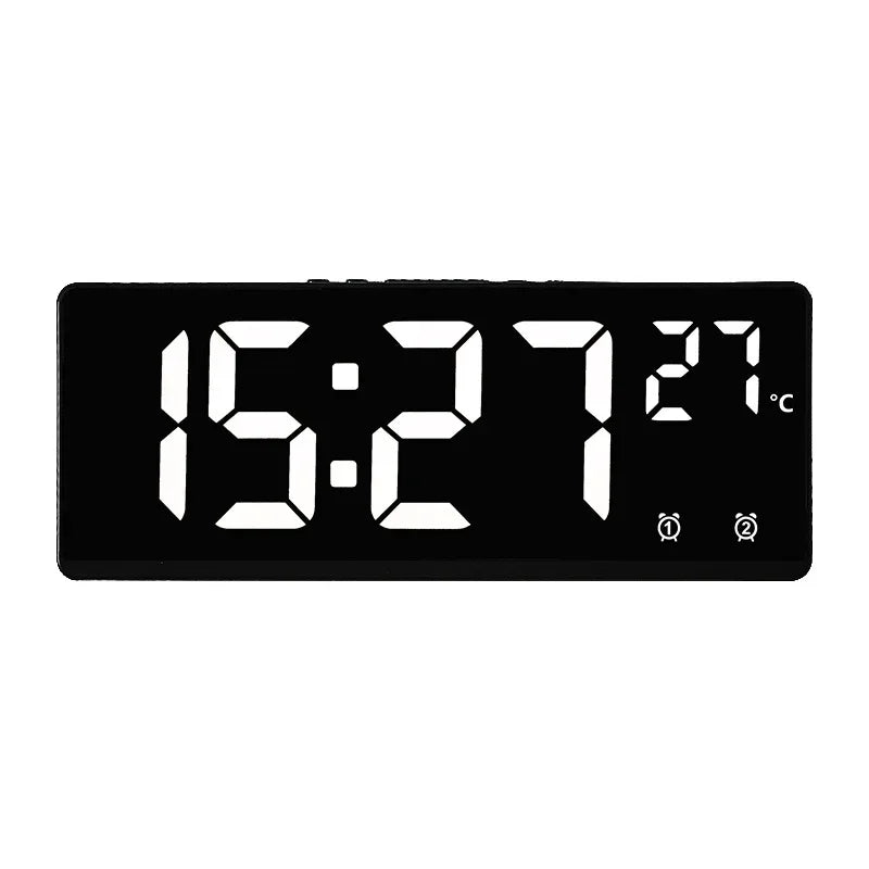 Voice Control Digital Alarm Clock Temperature Dual Alarm Snooze Desktop Table Clock Night Mode 12/24H LED Digital Clock Desk Quake white