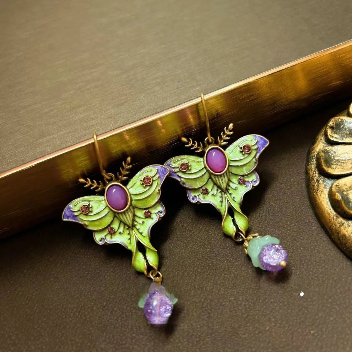 Vintage Handcrafted Inspired Elegant Enamel Butterfly Earrings Suitable for Women's Daily Wear or Parties Accessories Quake