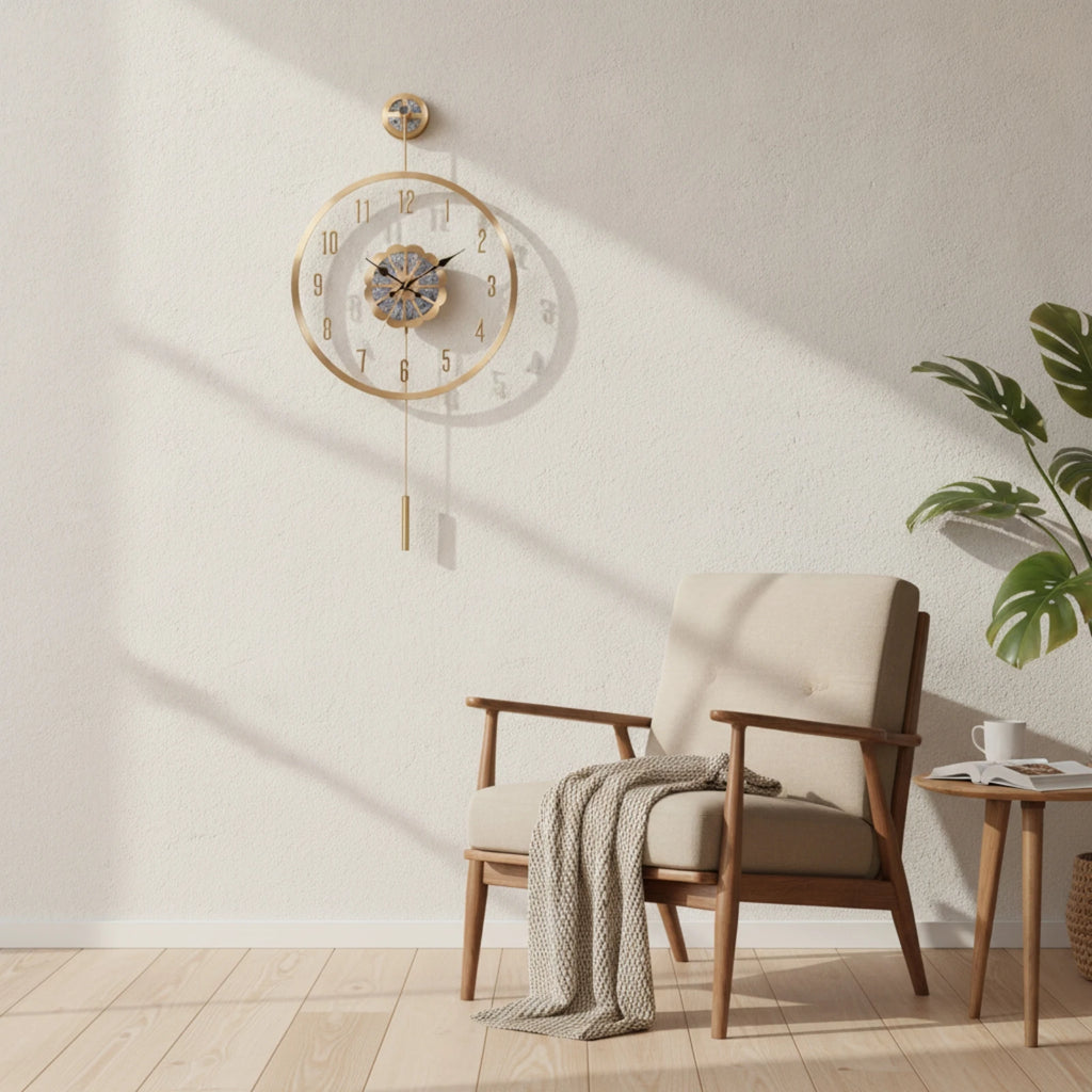 Battery Operated Wall Clock Non-Ticking Wall Clock with Pendulum Quiet Easy to Read for Decorators, Living Room, Hallway Quake