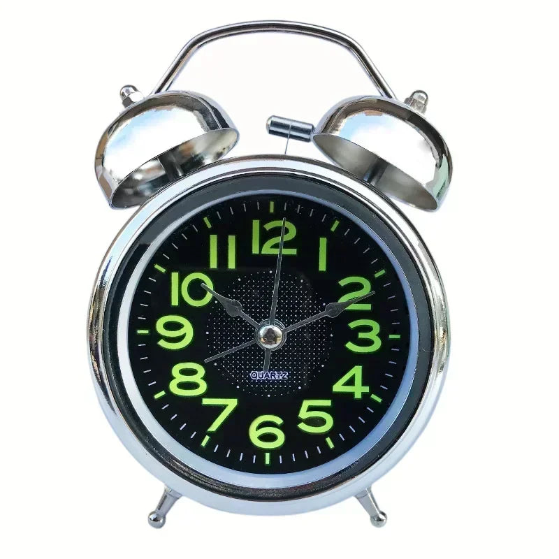 Super Loud Alarm Clock Metal Twin Bell Alarm Clock with Night Light Retro Bedside Clock Silent Table Desk Clocks for Home Bedroo Quake Style A