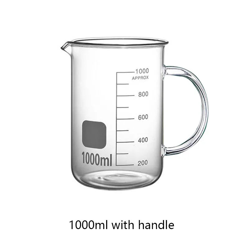 YWDL 500/1000ml High Borosilicate Glass Measuring Cup With/No Handle Heat-resistant Laboratory Beaker Kitchen Measuring Tools Quake 1000ml handle 500-1000ml
