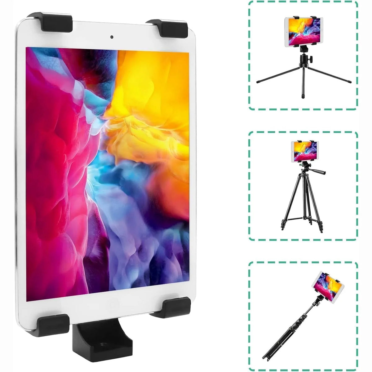 Universal Tablet Stand Adapter with Vientiane Gimbal for Tripod/Single Leg Stand Compatible with iPad/Air/Mini and Most Tablets Quake