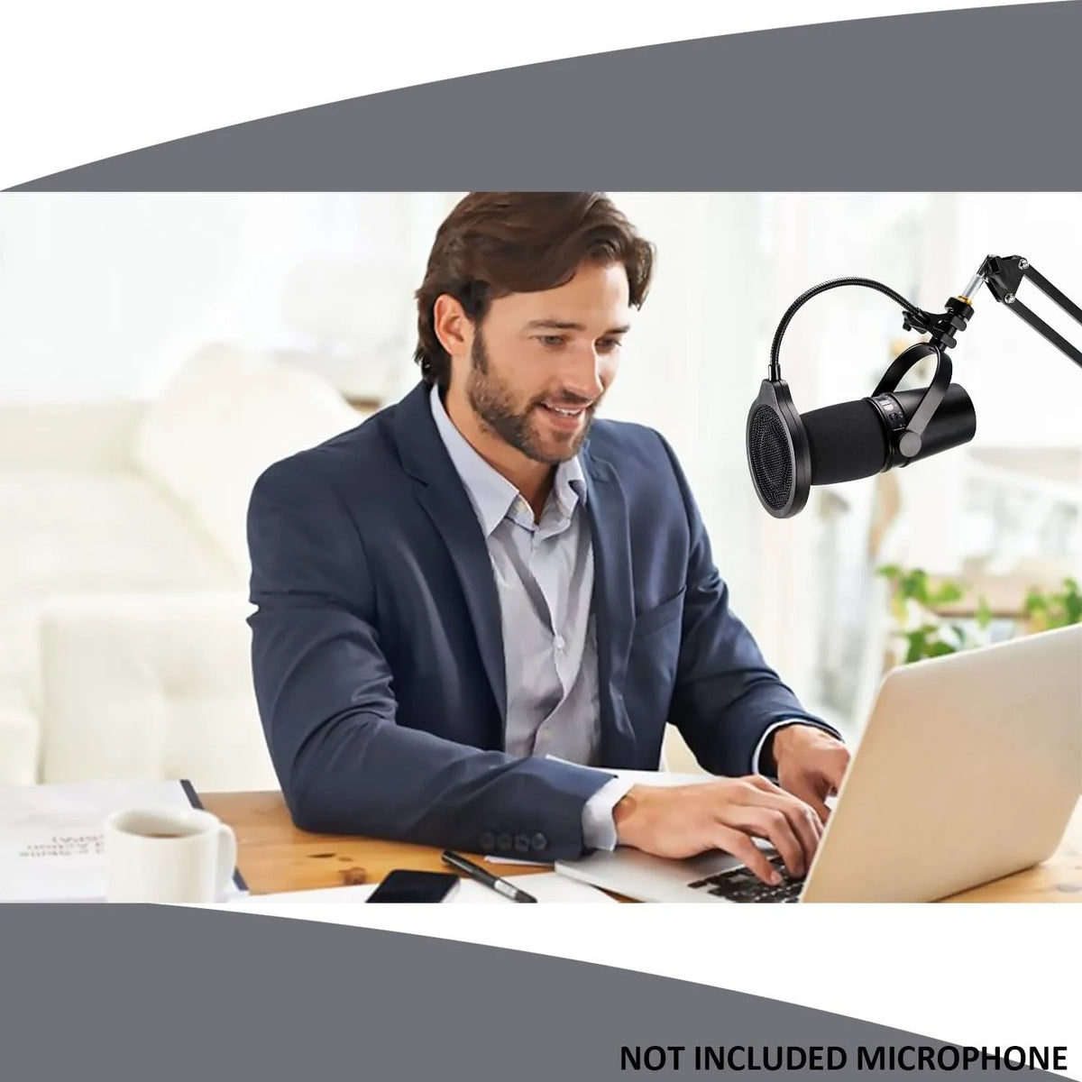 For Shure MV7 Microphone Pop Filter - 4 Inch 3 Layers Metal Windscreen with Flexible 360° Gooseneck Clip Mic Mask Shield Quake