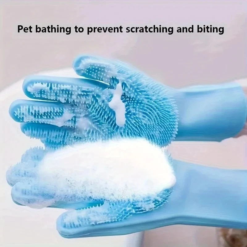 Silicone Pet Bath Gloves Anti Scratch Bite Resistant Dog Cat Massage Brush Hair Removal Grooming Deep Cleaning Washing Gloves Quake