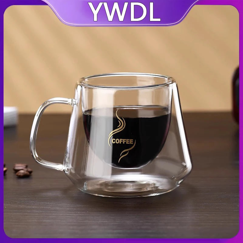YWDL 180ml Double-Walled Heat-Resistant High Borosilicate Glass Coffee Cup Insulated Mug for Hot And Cold Beverages Tea Cup Quake