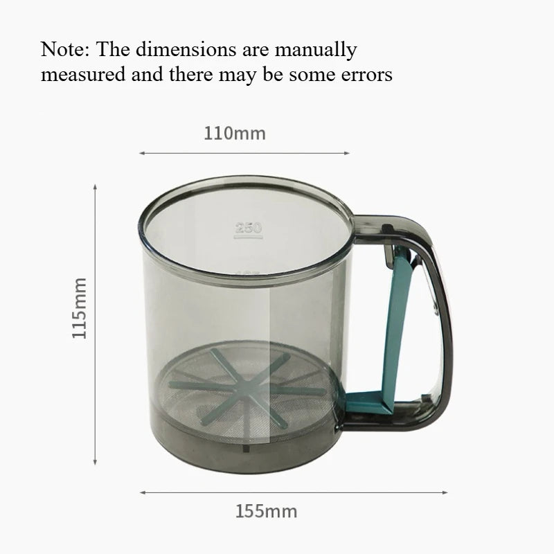 Semi‑Automatic Handheld Flour Sifter Cup Household Baking Powder Sieve Mesh Strainer for Cake Pastry Powder Sugar Dusting Tool Quake A