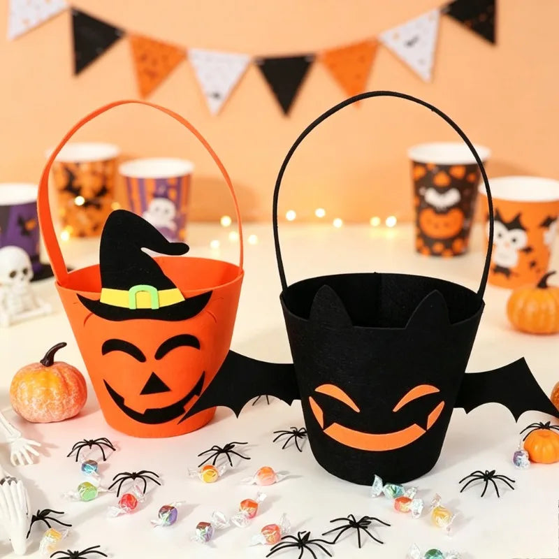 Halloween Pumpkin Bucket Kids Handheld Candy Basket Ghost Festival Prop Plastic Trick or Treat Pail Party Festive Decor Quake