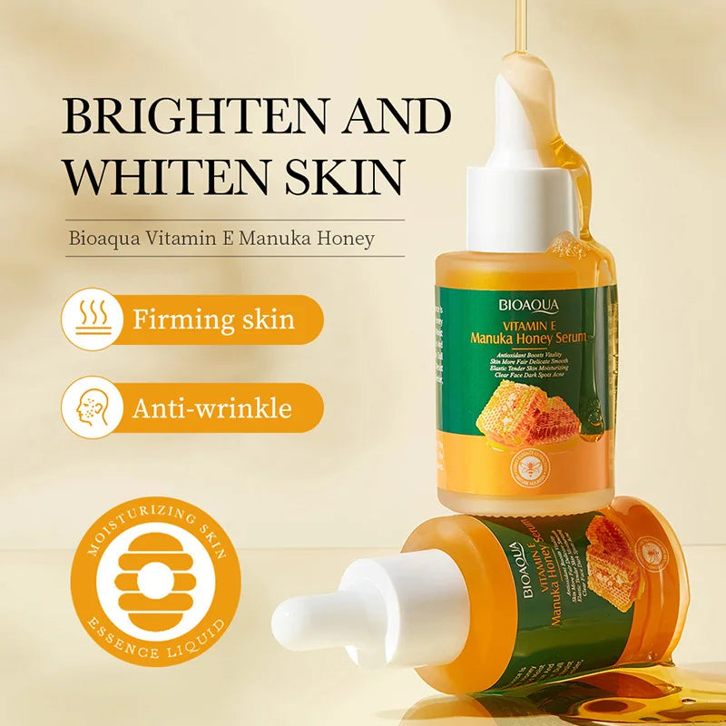 BIOAOUA Vitamin E Manuka Honey Moisturizing Essence Liquid Anti-wrinkle Firming Whiten Brightening Skin Facial Serum Skin Care Quake