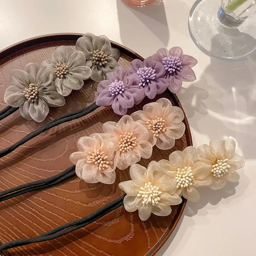 Chiffon Flower Hair Clip Magic Bun Curler Hair Styling Twist Maker Tool Dount Twist Hair Accessories Women Girl Hair Braide Tool Quake