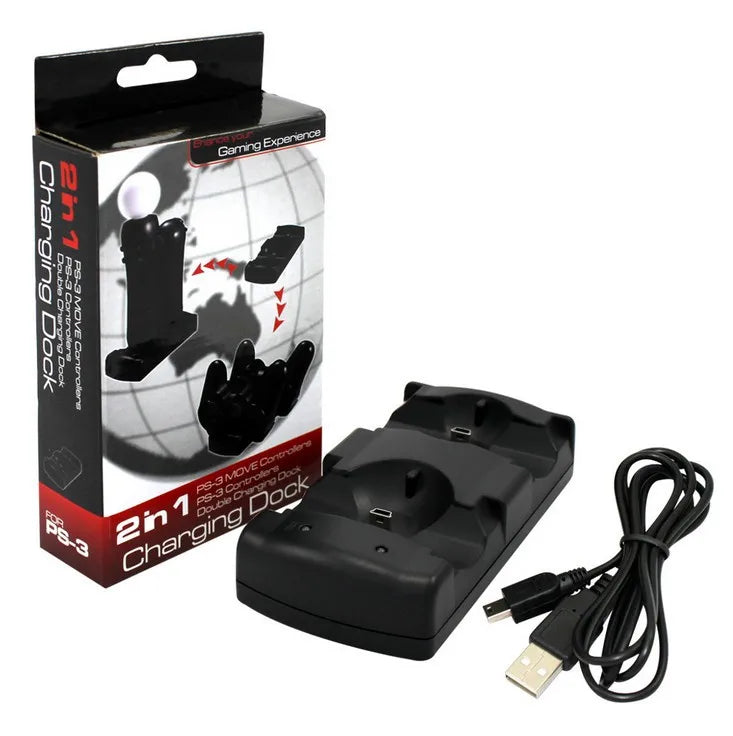 PS3 Controller Charger Station, Charging Dock for PS3 Original Wireless Dual Controller and Move Controller with LED Light Indic Quake black