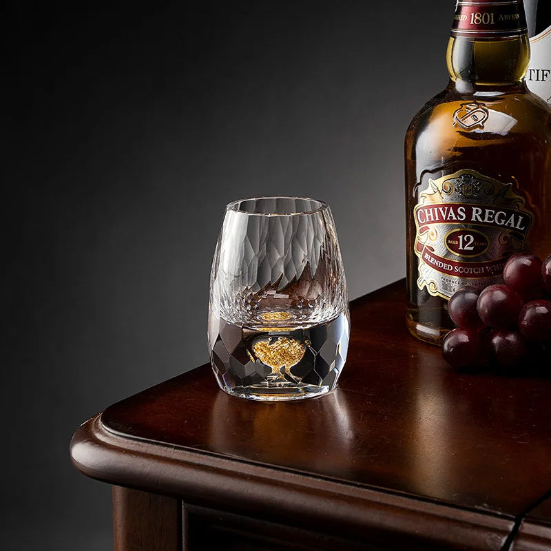 YWDL 1/2/4/6pcs Luxury Crystal Glass Vodka Sake Shochu Bar Liqueur Gold Foil Glass Tea Cup Gift Hard Liquor Wine Glasses 15ml Quake