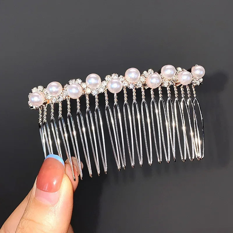 Women Rhinestone Pearl Comb Clip Hair Accessories Bangs Clip Back Head Headdress Broken Hair Finishing Tools Hair Clip Hairpins Quake NO.5