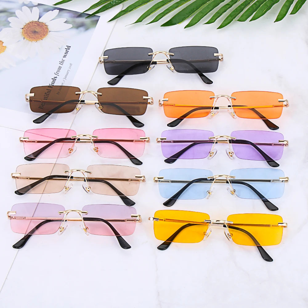 Fashion Rimless Rectangle Sunglasses Women Luxury Design Sun Glasses Ladies Retro Gradient Eyewear Summer UV400 Sun Shades Quake