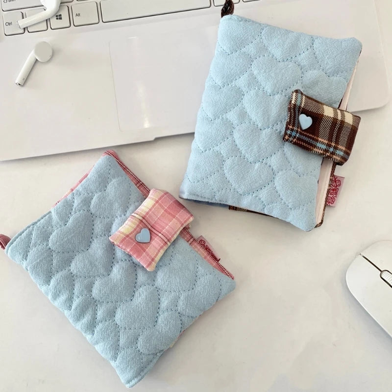 Stitched Heart Notebook Cover with Metal Binder Rings Spine and Top Loop, Slide-On Fitting, and Foldable Fabric K1KF Quake
