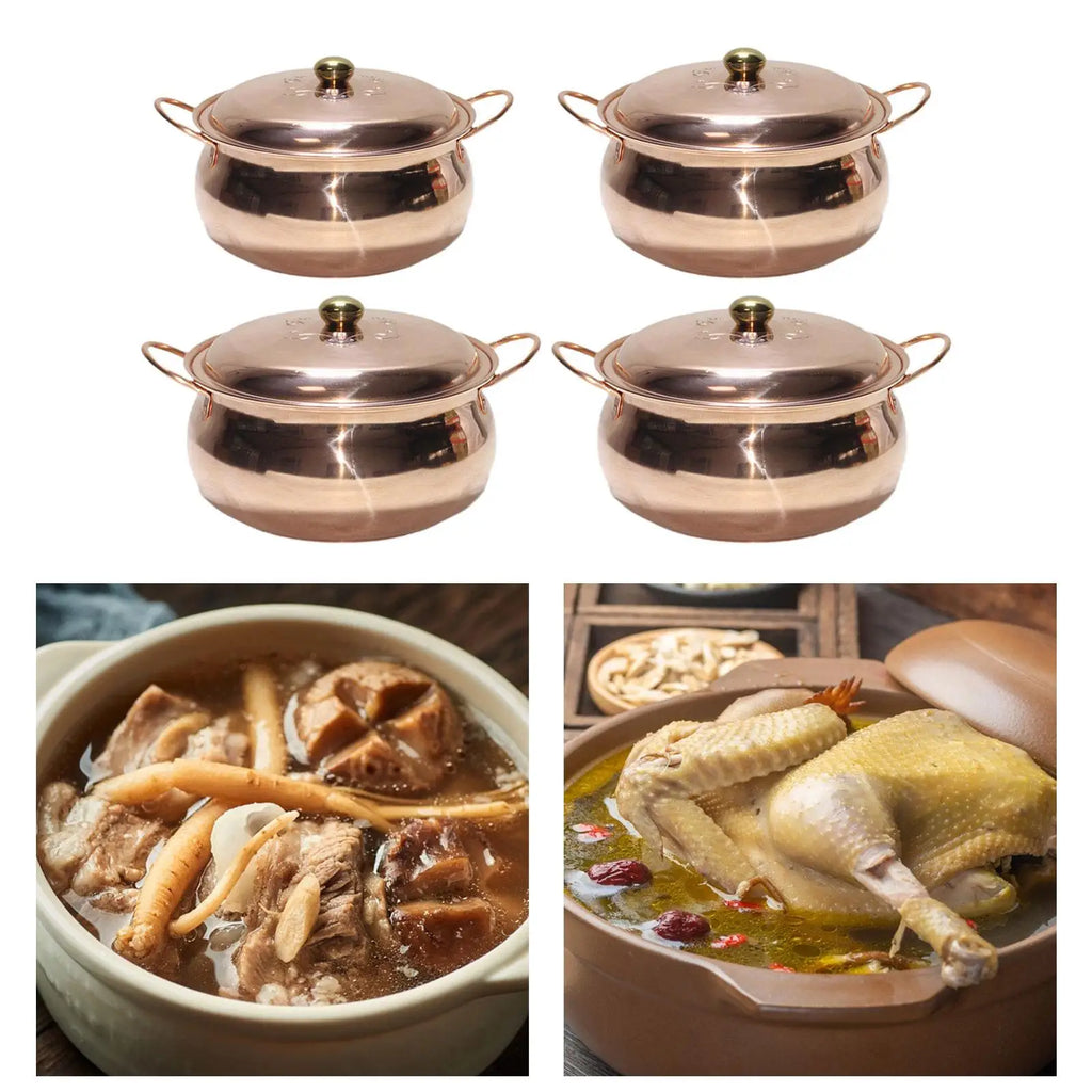 Copper Soup Pot Hot Pot Pan Saucepan Quick Heating Double Handle with Lid Copper Quake