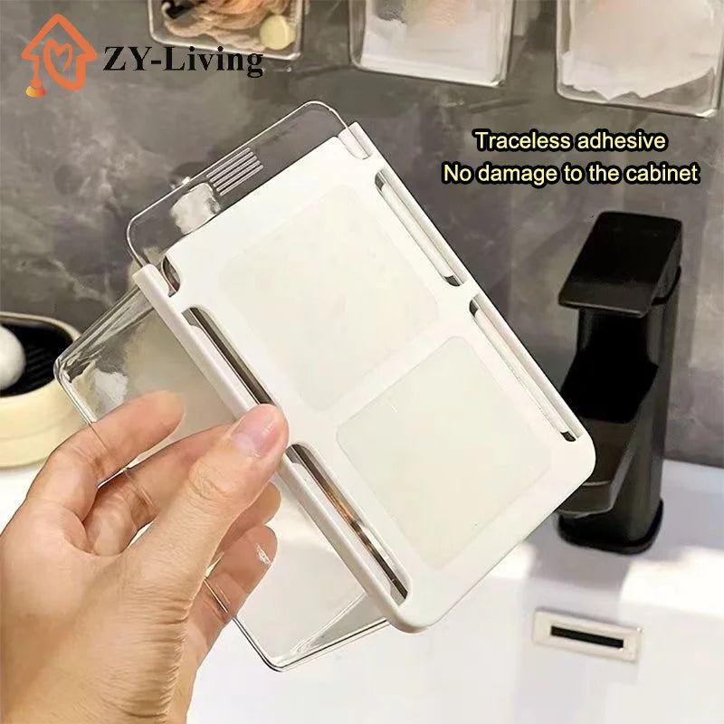 1Pcs Drawer Style Storage Box Under The Mirror Cabinet Transparent Bathroom Cotton Stick Makeup Cotton Pull-Out Storage Case Quake
