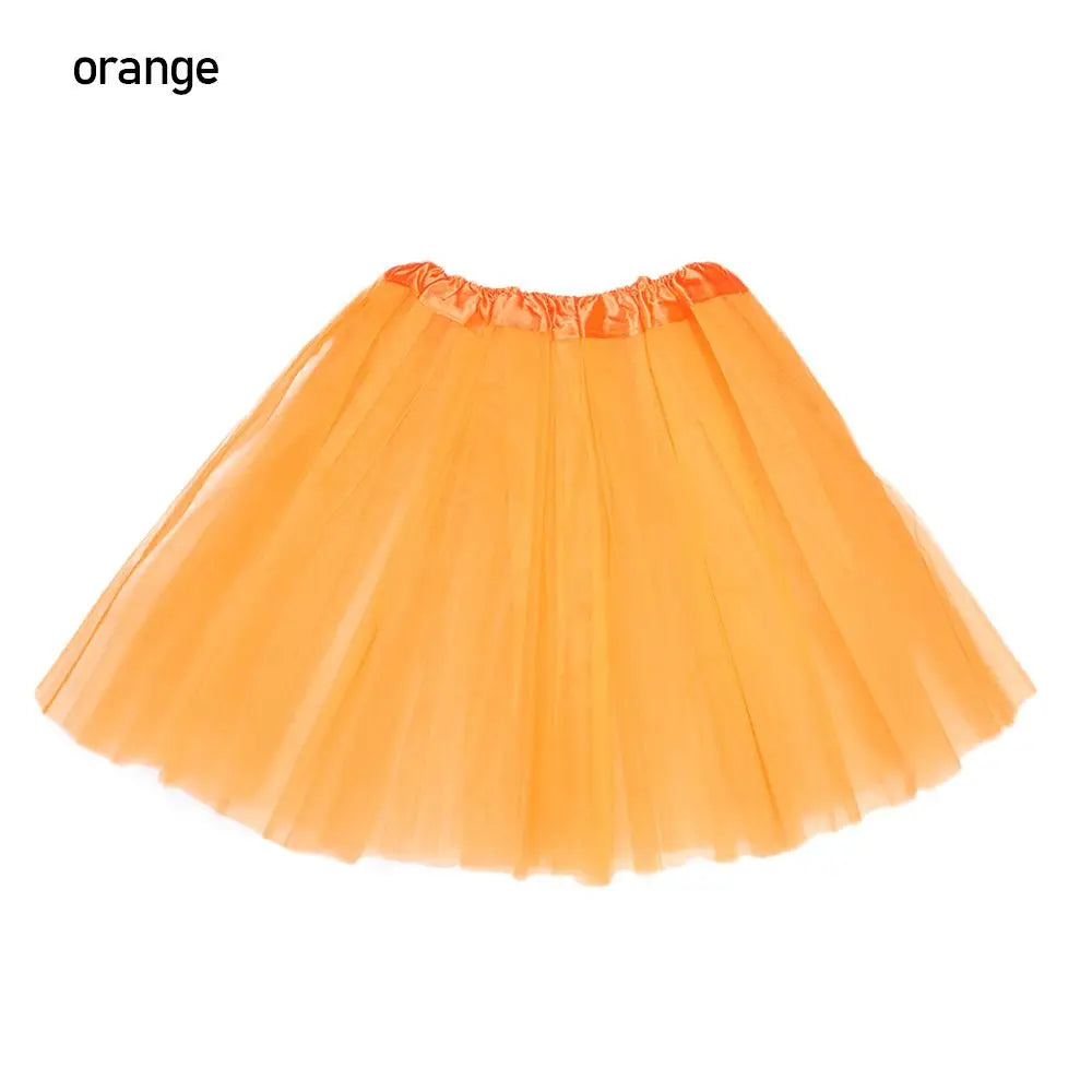 Adult Party Elastic Pleated Dance Puffy Skirts Lolita Petticoat Ballet Skirts Tutus Skirt Quake orange One Size