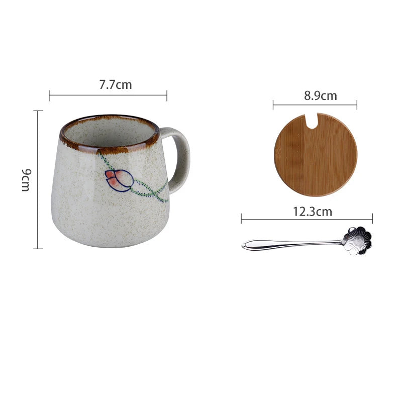 YWDL 350ml Japanese Ceramic Coffee Mug With Lid And Spoon Milk Breakfast Cups Home Heat-resistant Teacup Tumbler Water Mug Gift Quake A with spoon lid 350ml