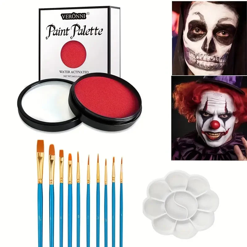 30G Water Monochromatic Face Body Painting Palette Halloween Face Body Paint Makeup Body Partie 10 Brushes and Palettes Set Quake 3pcs red