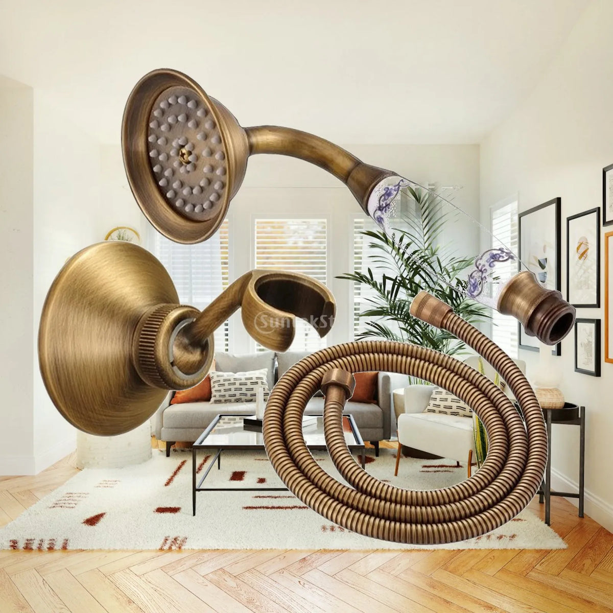 Vintage Toilet Bidet Sprayer Handheld Rinser Antique Bronze with Wall Mounted Holder Flexible Hose for Bathroom Kit Quake Antique3pieceSET