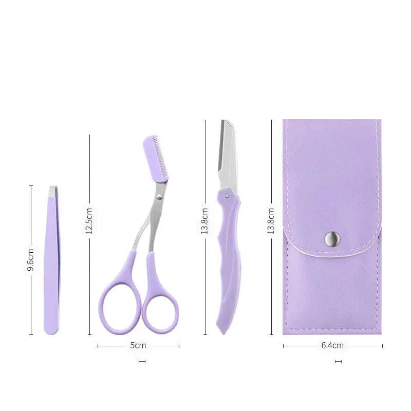 vvocci 3Pcs Eyebrow Tools Portable Scissors with Comb Private Label Set Makeup Eyebrow Trimming Set Eyebrow Razor makeup tools Quake