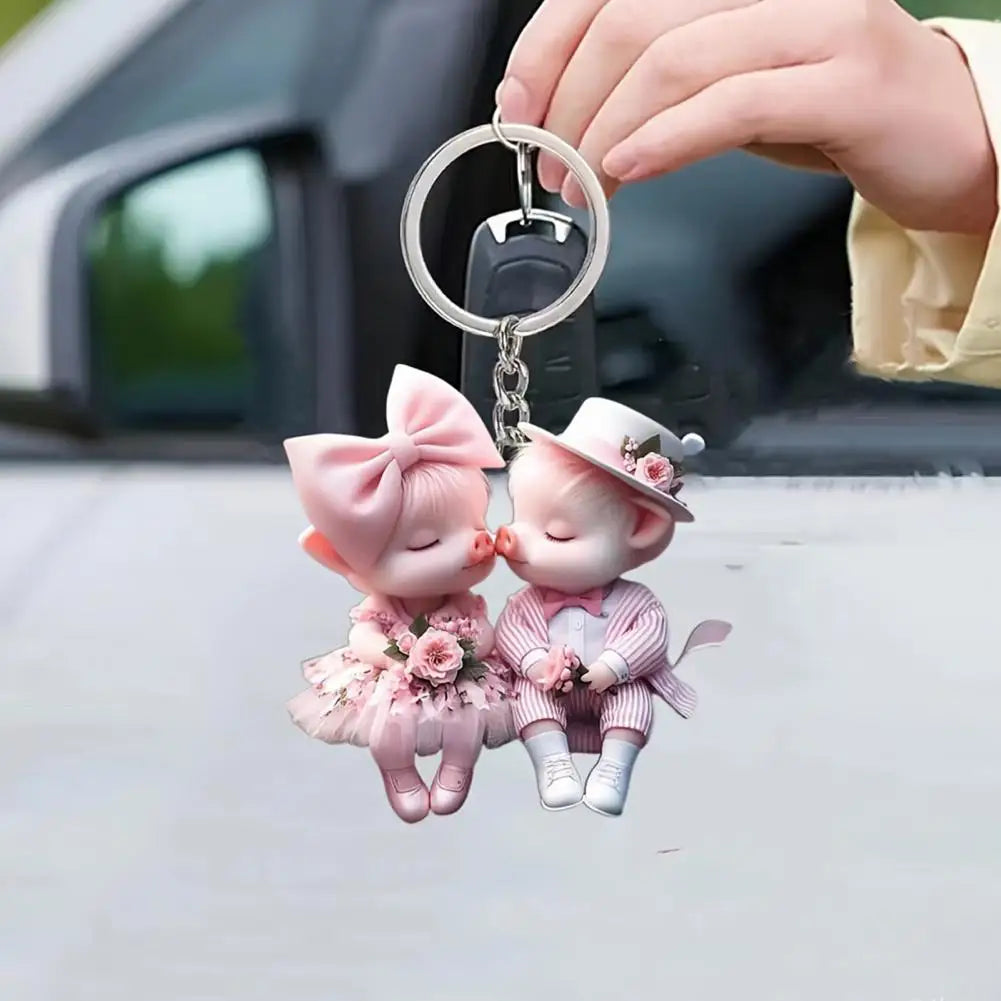 Car Decor Festive Cartoon Pig Pendant Hanging Decorations for Christmas Acrylic Ornaments with Lanyard Cute Holiday for Home Quake