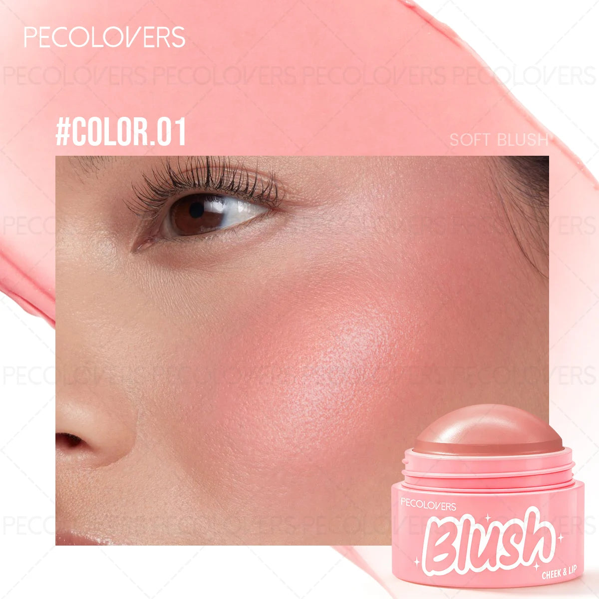 1PC Round Jar of Clear Powder Blusher, Brighten The Face, Waterproof and Durable, Multi Color Powder Blusher Choice Quake 01