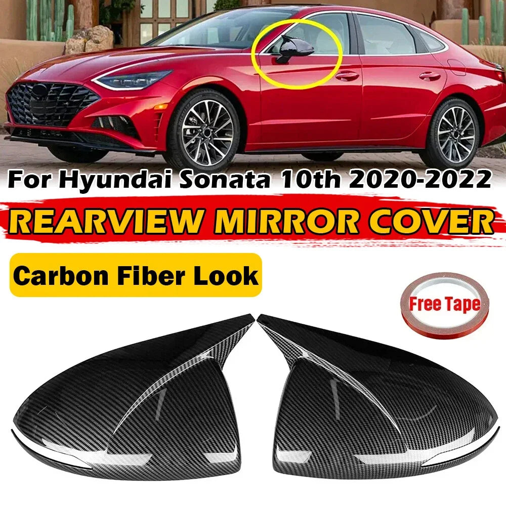 For Hyundai Sonata DN8 2020 2021 2022 Rearview Side Mirror Cover Wing Cap Exterior Door Rear View Case Trim Carbon Fiber Look Quake