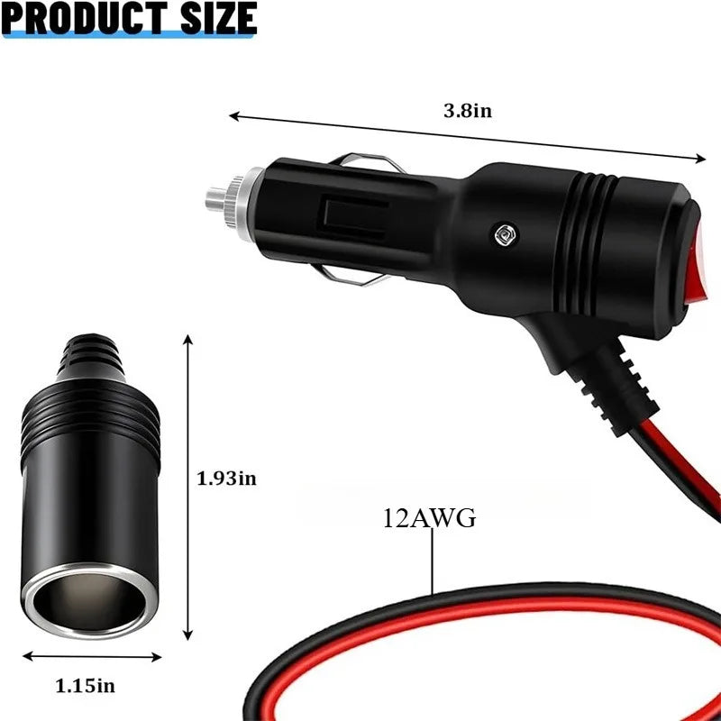 Universal Automotive 12V Battery Clip Adapter Cable 12AWG Pure Copper Wire for Cigarette Lighter Socket Vehicle Power Connection Quake