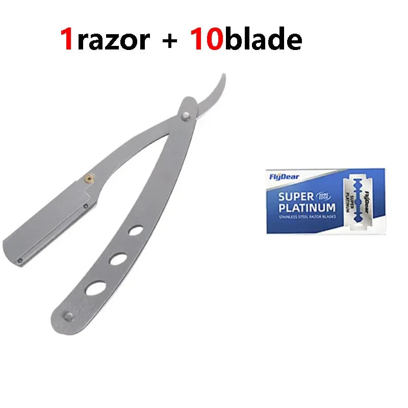 Straight Edge Stainless Steel Barber Razor Men Professional Manual Shaver Shaver Folding Shaving Shave With Blade Quake 1razor 10 blade