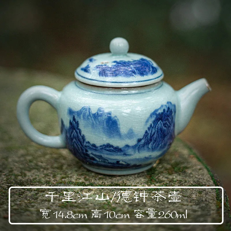 Qianli Jiangshan Handmade Tea Pot, Household Ceramic Tea Set, Old Ceramic Clay Tea Pot, Single Pot, Chinese Open Plate Tea Pot Quake Dezhong Pot