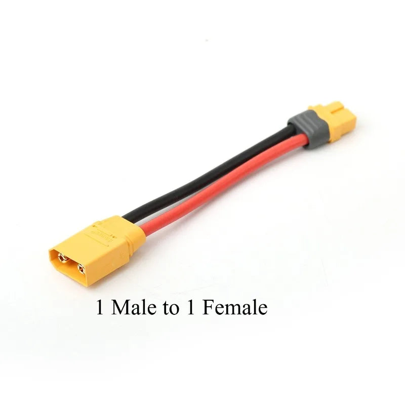 XT30/60/90 1 to 0/1/2/3 Parallel Battery Connector Male/Female Cable Dual Extension Y Splitter Silicone Wire 12AWG for RC ESC Quake 1 Male to 1 Female XT60 50CM