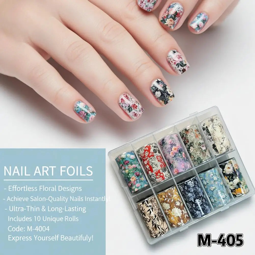 10 Rolls Flower Nail Foil Nails Art Design Stickers Decals Holographic Foils Paper Starry Sky Star Transfer Foil Nail Decoration Quake