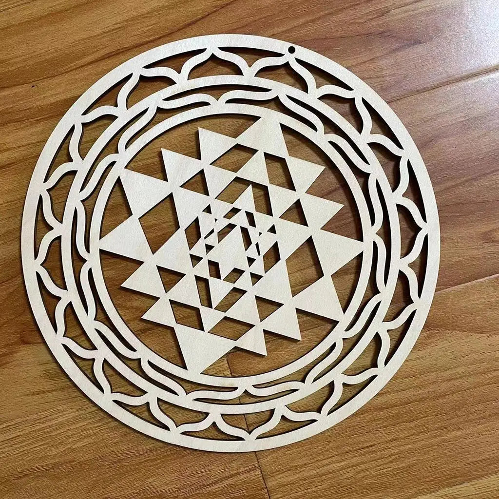 Sri Yantra Wood Sign Decor Flower of Life Wall Hanging Wooden Sculpture for Buddha Home Decoration Quake Default Title