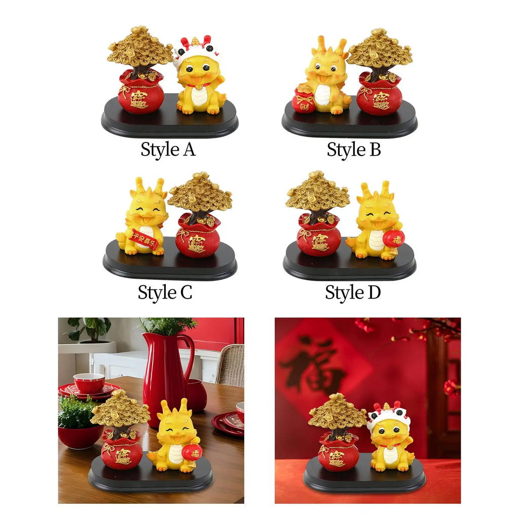 Chinese Dragon Statue with Money Tree Statue Lucky Wealth Figurine Resin Desktop Chinese Fortune Sculpture for Bookcase Hotel Quake