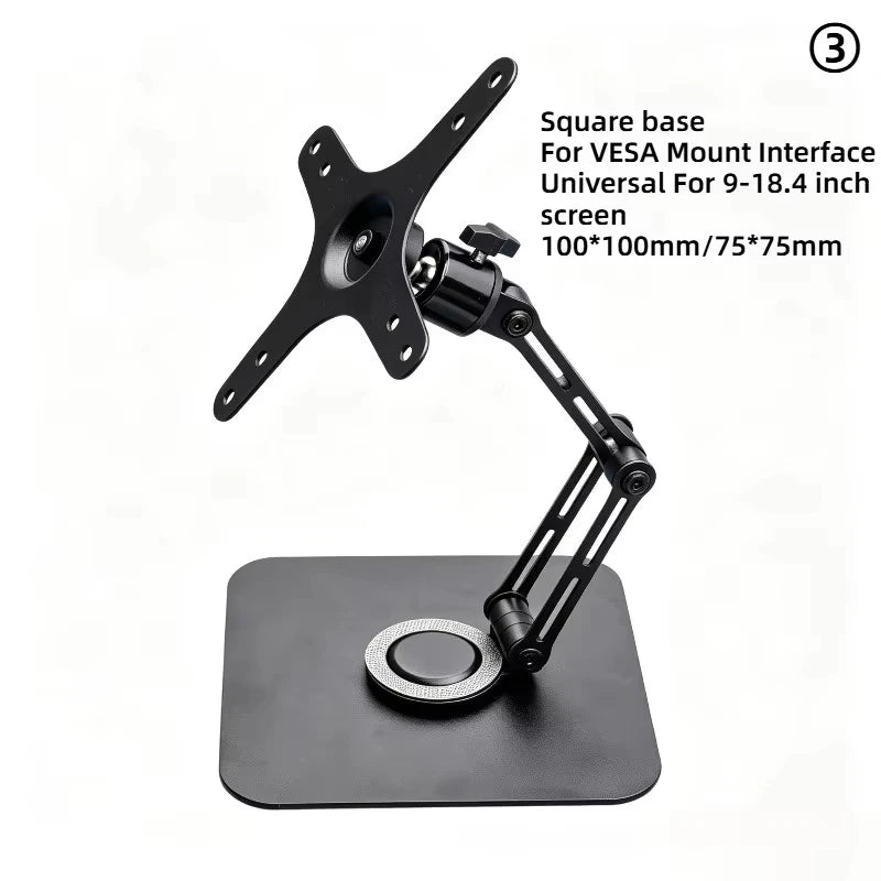 Monitor Foldable Arm Portable Monitor Pad Stand With 360 Rotation Tablet Support Displays Articulated Arm Monitor Accessories Quake Square 100mm
