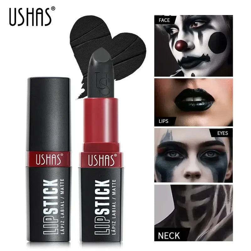 USHA's Black Lipstick Halloween Ready-to-Ship Waterproof Long-Lasting Matte Lip Makeup Lip Gloss for Cross-Border Shopping Quake
