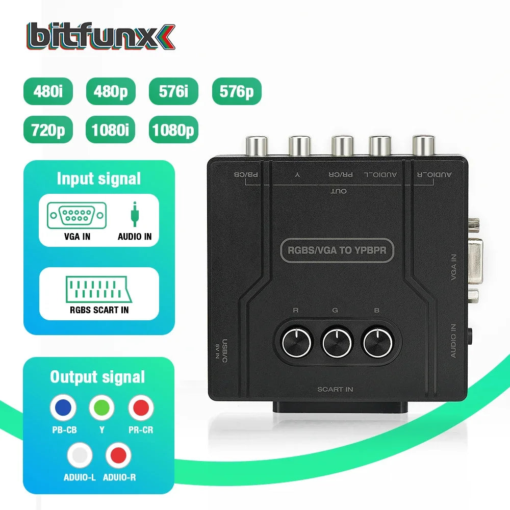 RGBS (Scart) or VGA to YPBPR Signal Video Transcoder Converter RGBS to Color Dif Quake