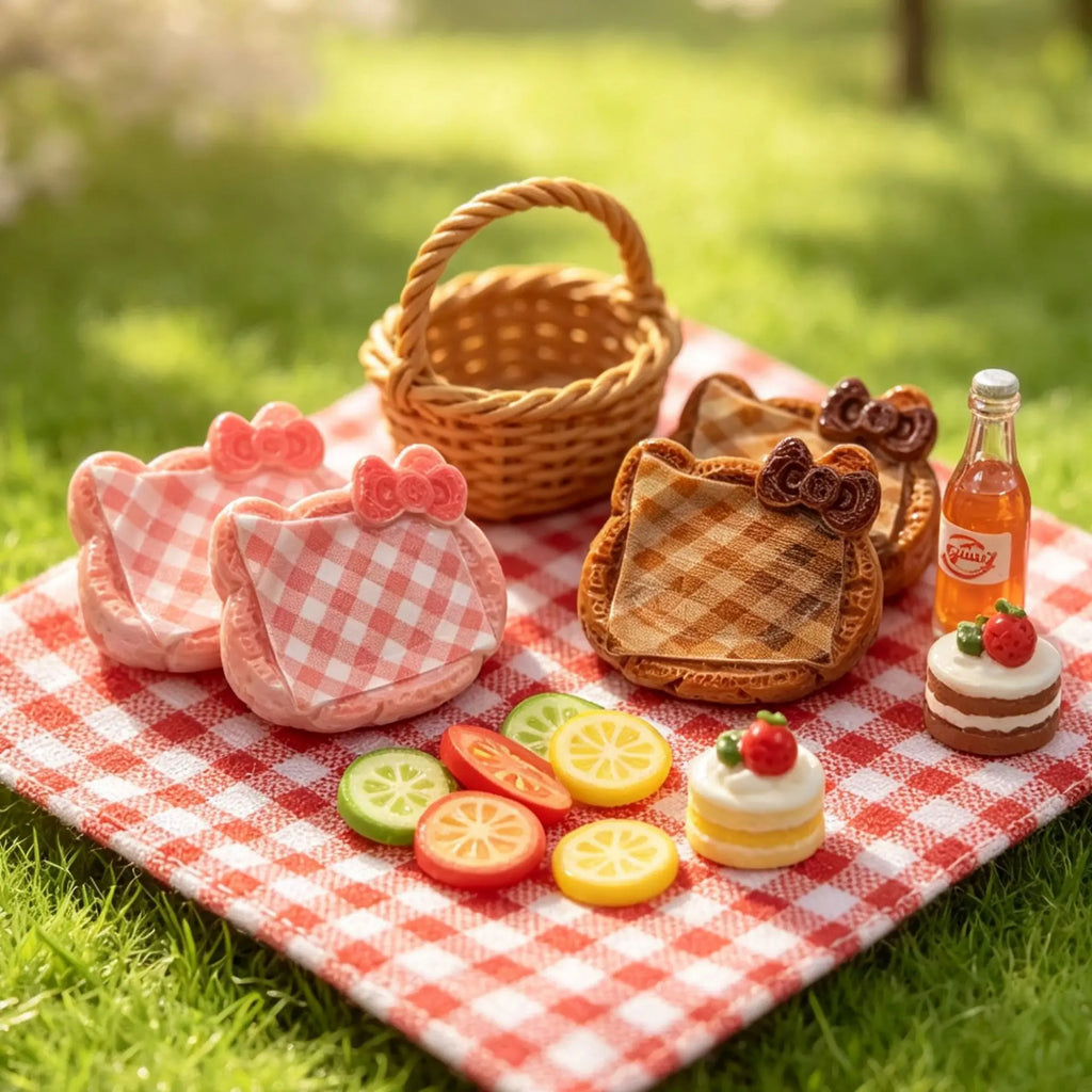 10Pcs Kawaii Cartoon Bowknot Plaid Woven Basket Miniature Dollhouse Resin For Basket Model DIY Ornament Doll Toys Accessories Quake